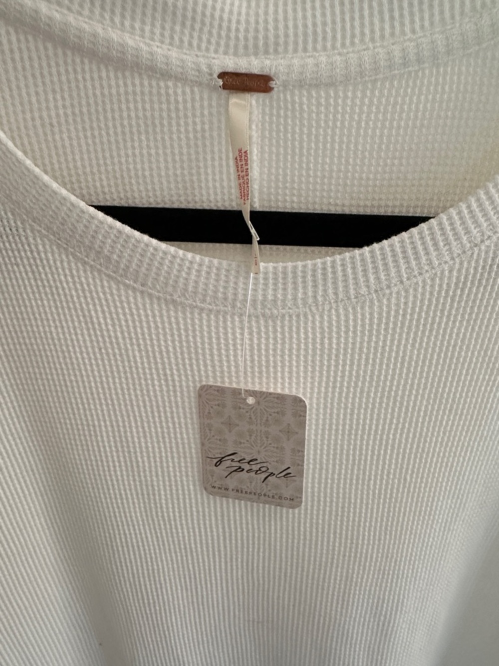 Free People Ivory Waffle Knit Long Sleeve Tunic with lace - Picture 2 of 6
